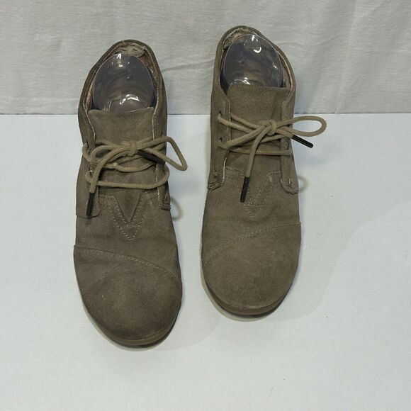 Toms Ankle Boots Women's Size 7.5 Wedge Heel Lace Up Shoes Suede - Picture 2 of 7